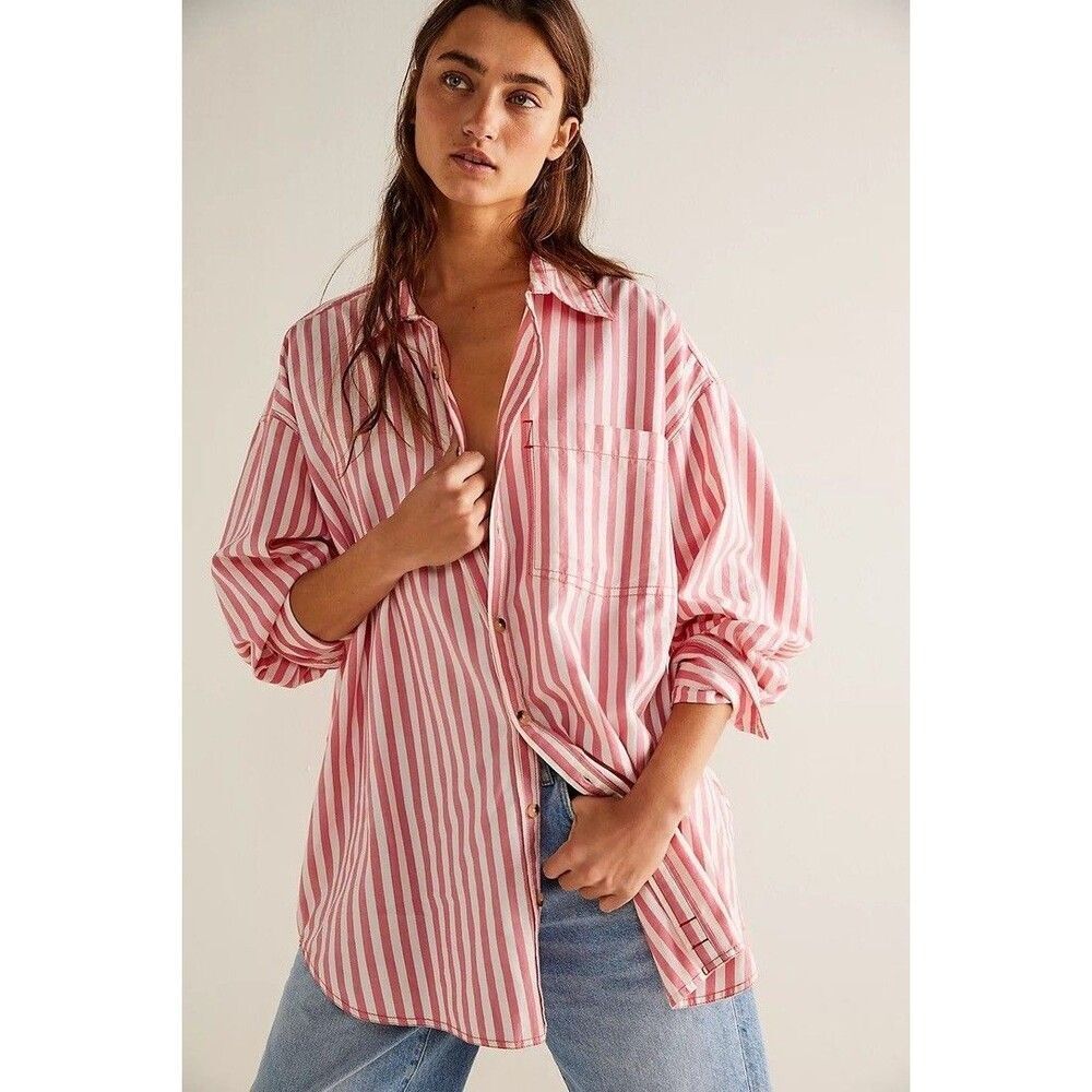 Free People We the Free Freddie Striped Shirt Coral XS NWT